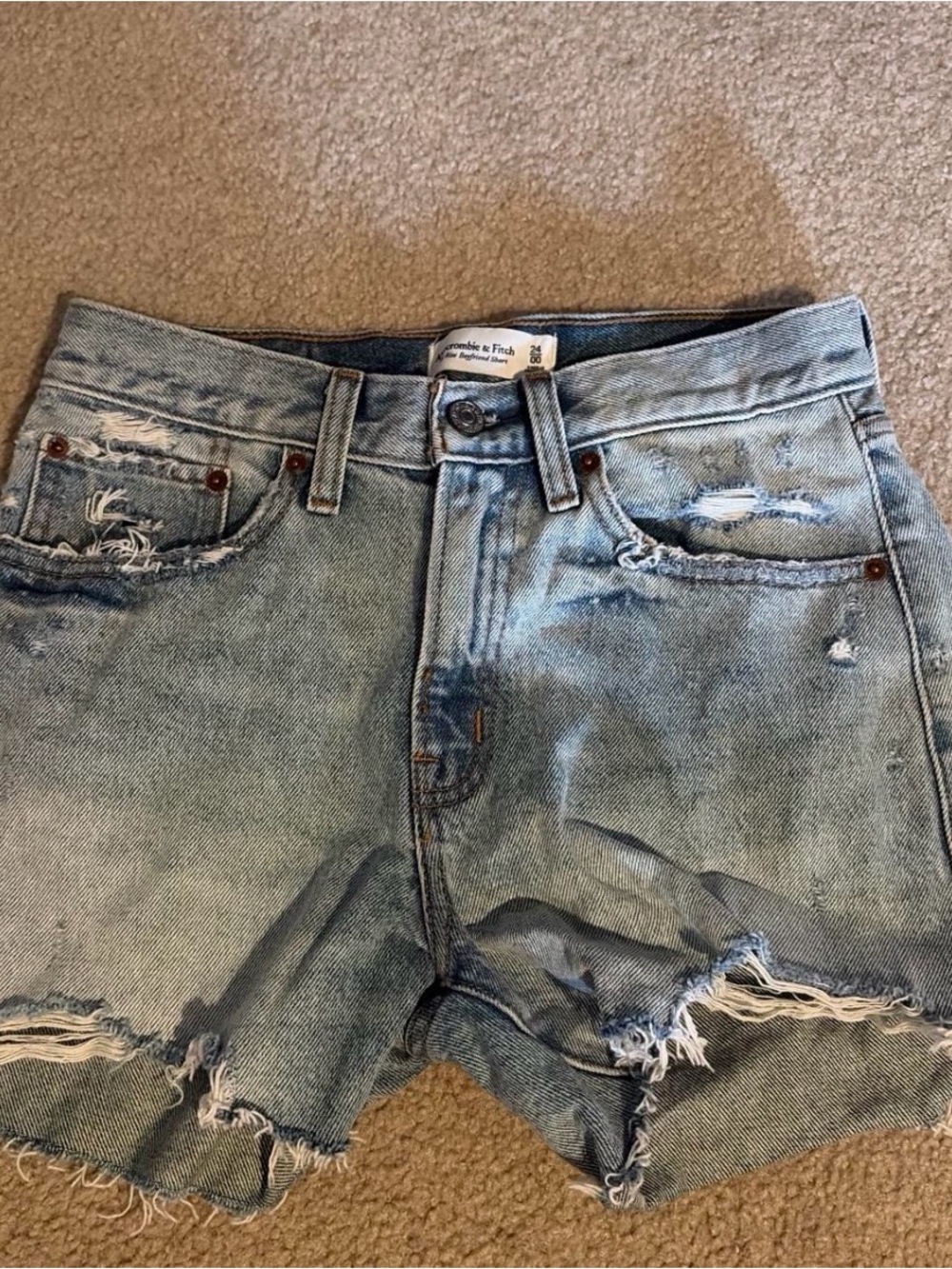 Abercrombie & Fitch Light Blue Distressed Denim Boyfriend Shorts